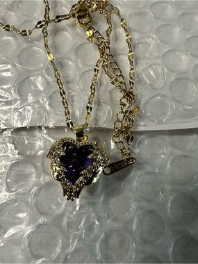 Gold-Tone Heart Pendant Necklace with Amethyst Crystal Accent